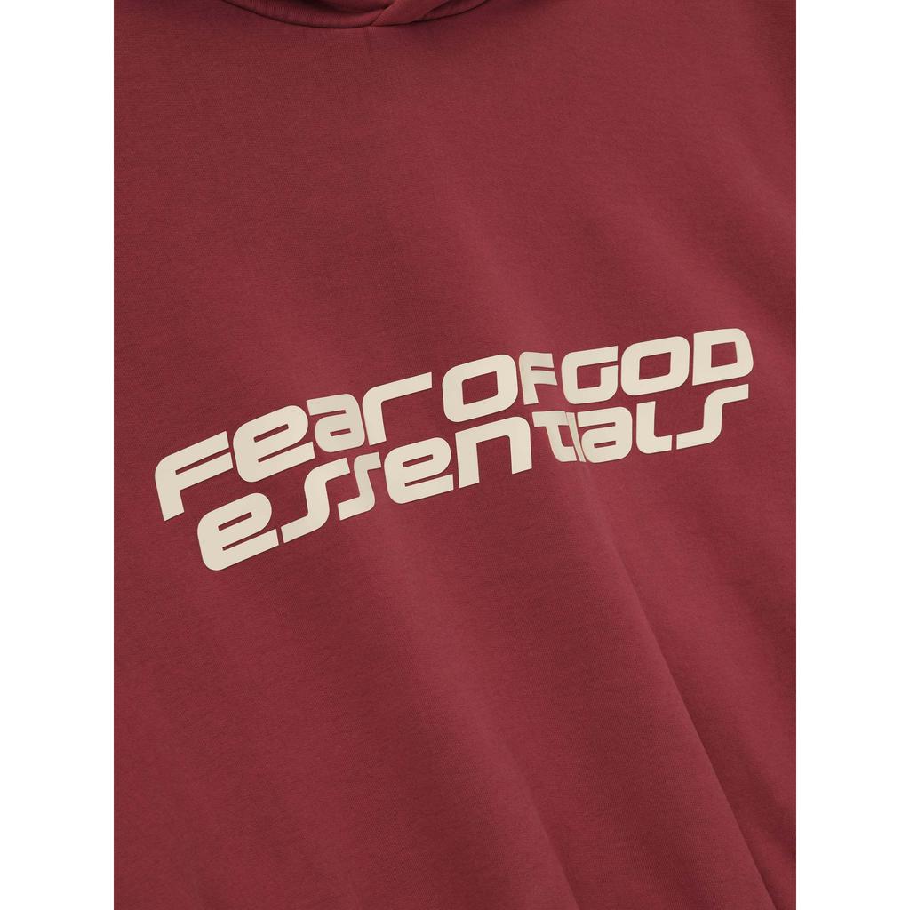 Fear of God Essentials Cropped Relaxed Hoodie Crimson Men Tops Red 192HO256901F