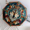 Indian - Style Wolf  Pattern, Automatic Folding Umbrella, Portable and Foldable Design, 8 Ribs, a Christmas or Birthday Gift.