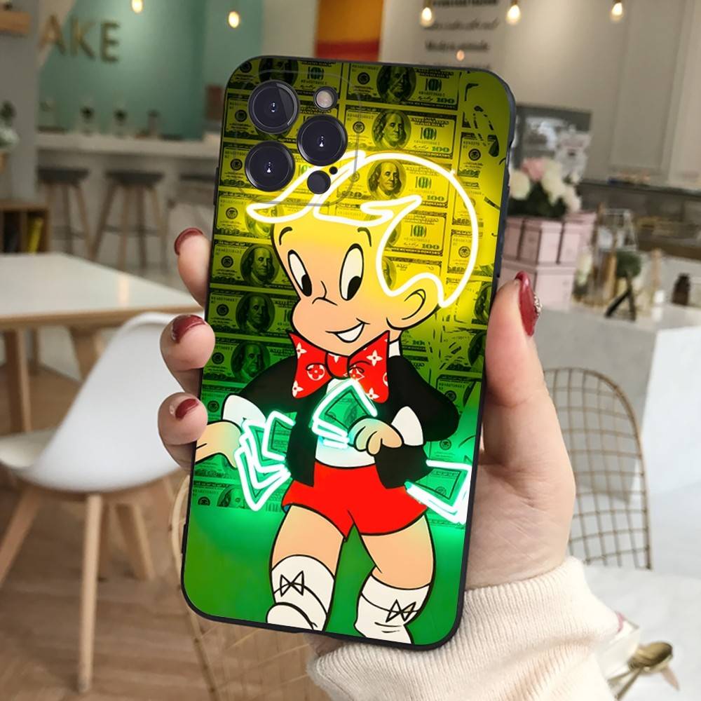 

Cartoon Richie Rich Phone Case For IPhone 17 16 15 14 13 12 11 Pro Max Plus Mini Silicone Black Cover iPhone 16 plus