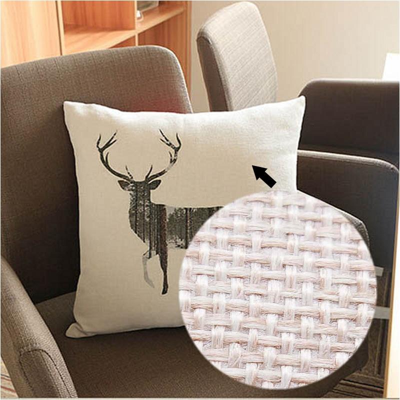 Weihnachts-Rentierkopf, dekoratives Sofa-Kissen, Couch-Kissenbezug, cremefarbenes Leinen, Hirsch-Tierdruck-Kissenbezug