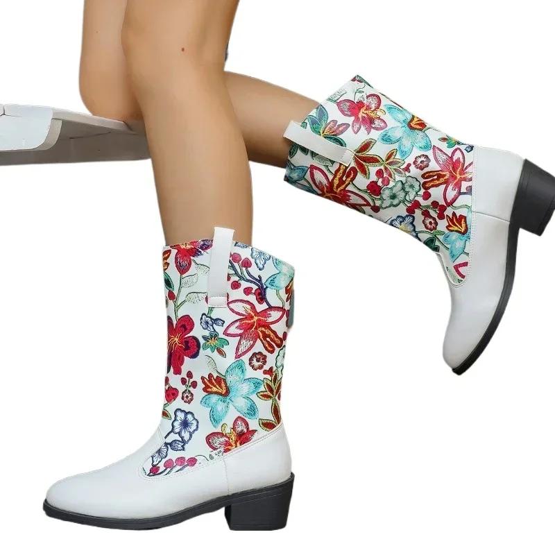 Fashion Shoes for Women 2024 High Quality Sleeve Women's Boots Winter Pointed Toe Mixed Colors Short Barrel Chunky Heels Fashion Boots