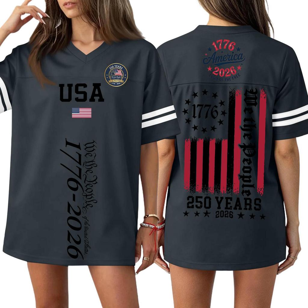 Women's Casual Fashion V-Neck Sports Independence Day Print Short Sleeve Sports T-Shirt Top