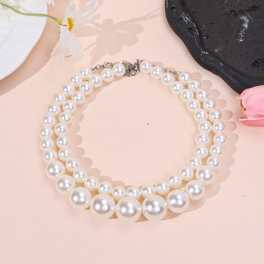 Double Row Choker Necklace Elegant Design Clavicle Chain New Pearl Beaded Necklace  Jewelry