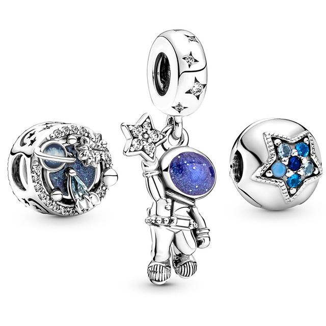 3pcs /Lot Blue Enamel Globe Charms Beads Star Pendant Fit Diy Brand Charm Bracelets Necklaces For Women Fashion Jewelry Making