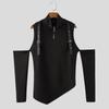 INCERUN Men Zipper High Neck Cold Shoulder Irregular Casual Skinny T-Shirts Tops