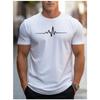 Men Heartbeat Print Short Sleeve T Shirt Crew Neck Casual ECG Line Graphic Tee