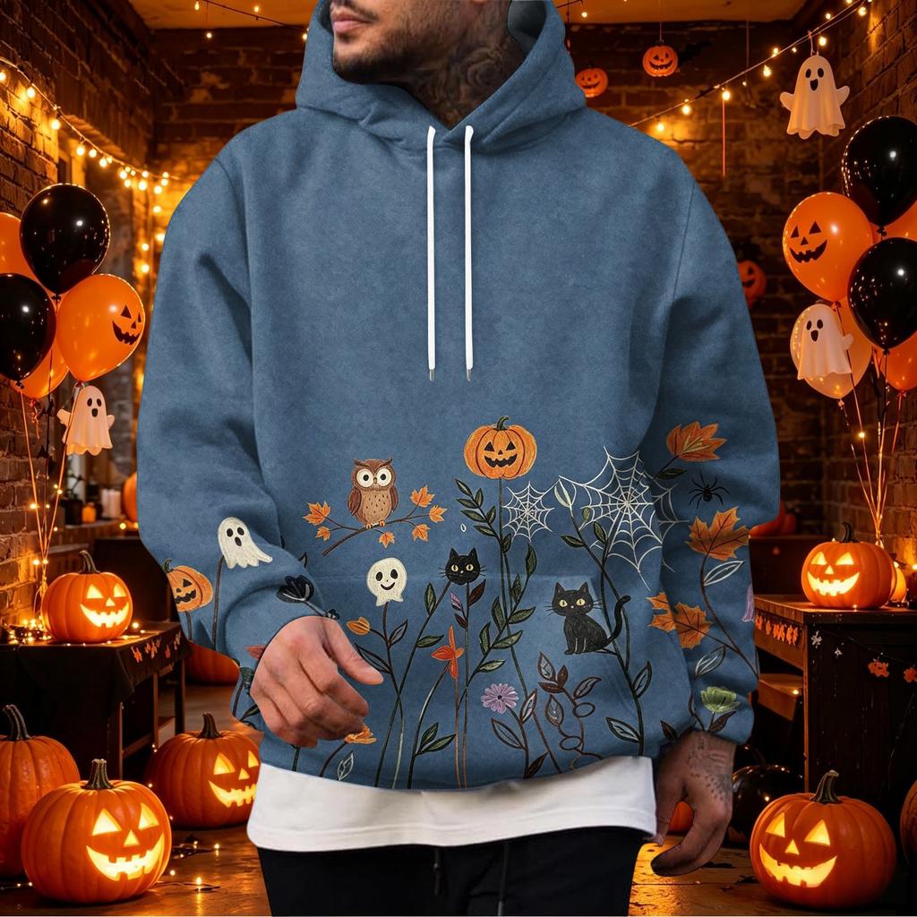 Men's Hoodie with Halloween Print Single Pocket Casual Pullover Top