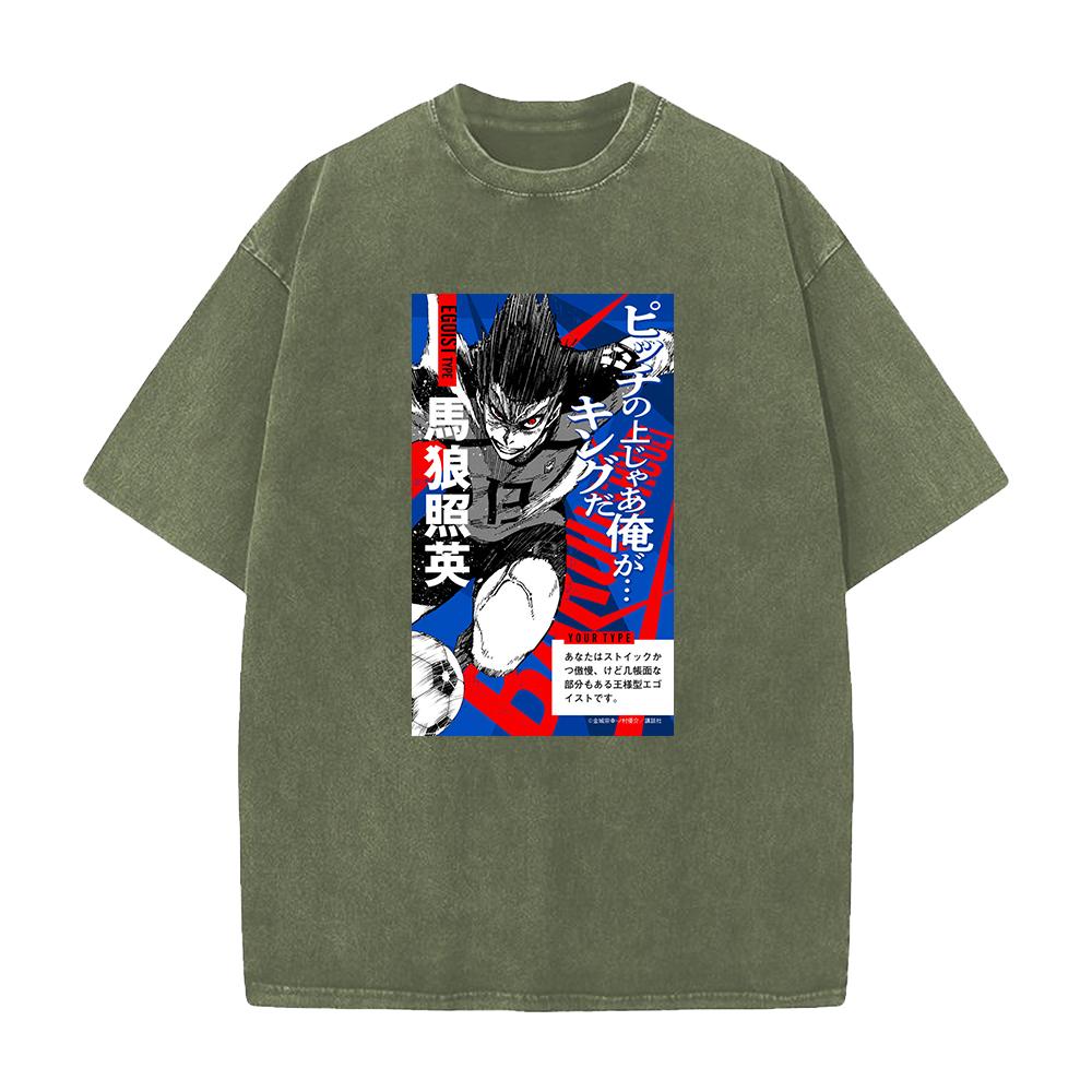 BLUE LOCK Anime Clothing Barou Shouei Printed Washed Tshirt Men Breathable Cotton T-shirts Manga Washed Tee Harajuku T Shirt