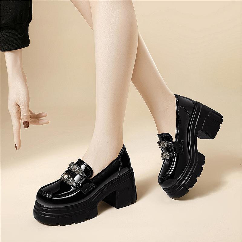 

Light luxury British style heightening dad shoes one-pedal loafers women s shoes small versatile thick-soled leather loafers 34