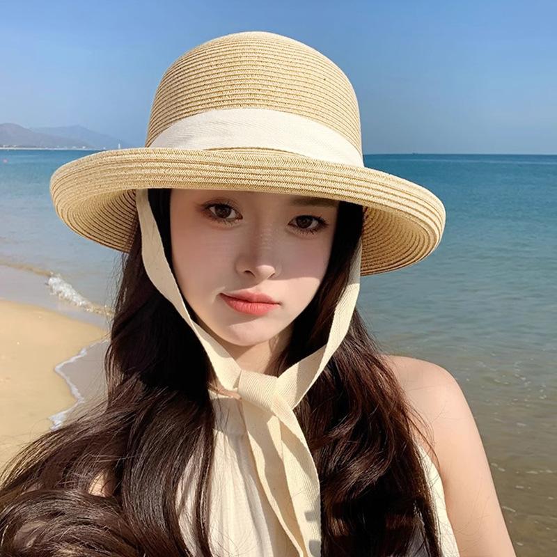 Light Luxury Sun Hat Japanese New Japanese Straw Hat Women's Summer Flip Flops Out for Vacation on The Beach Sun Protection Sun Hat
