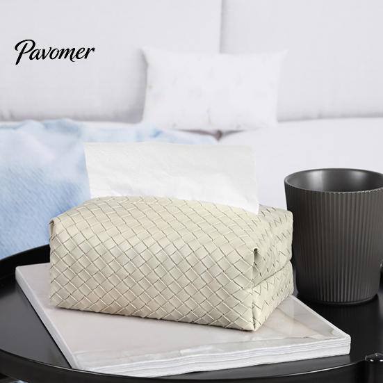 Wear-resistant Tissue Box PU Leather Box, with Smooth Paper Outlet Opening, Luxury Case Soft Rounded Weaving Surface Holder for Home Car High-end