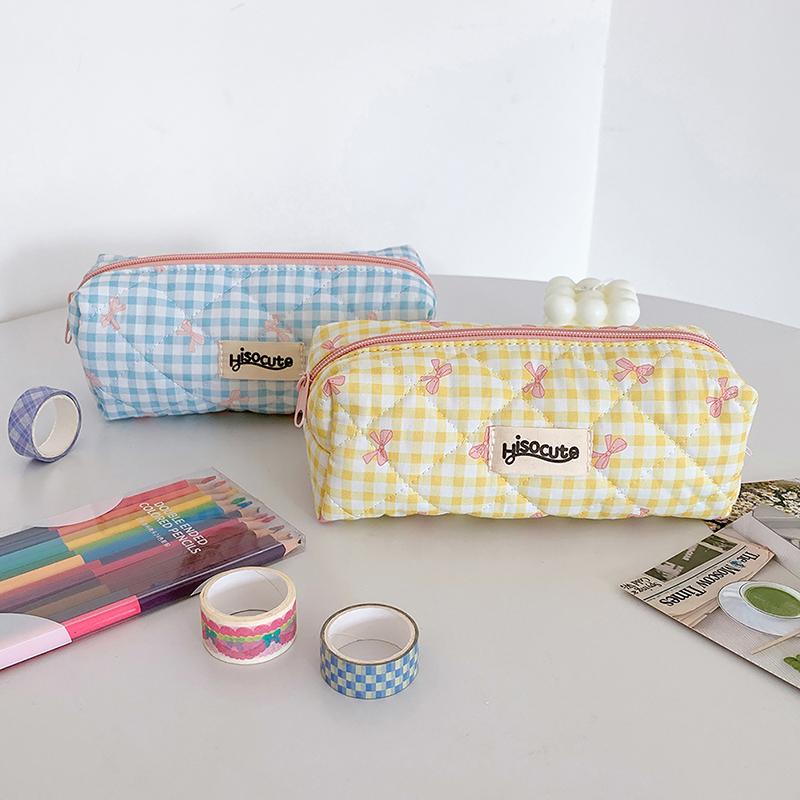 Estuche para lápices con estampado floral y lazo simple estilo Ins, bolsa de almacenamiento para útiles de escritura, estuche para maquillaje, útiles escolares