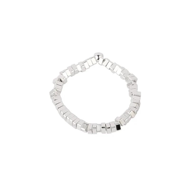 

100% 925 Sterling Silver Jewelry Korean Simple Pearl Square Rings for Women Men Fashion Anel De Prata Bijoux Wedding Party Gift