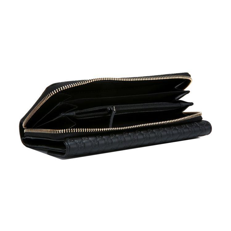 Gucci Monogram Logo Long Folded Embossed Leather Wallet Unisex wallet Black 449364-BMJ1G-1000