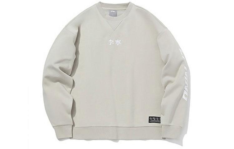 Li Ning Sports Fashion Collection, Embroidery Logo Loose Fit Fleece Lined Crew Neck Pullover Sweatshirt Winter Men s AWDQD27-1 S