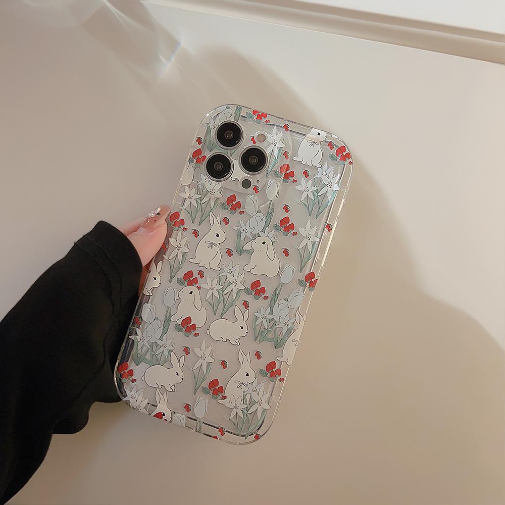 

Korean Floral Rabbit for Iphone13 for Apple 14 Phone Case 11 Cute Girl 15pro Max Stand 16 Transparent 11 6.1