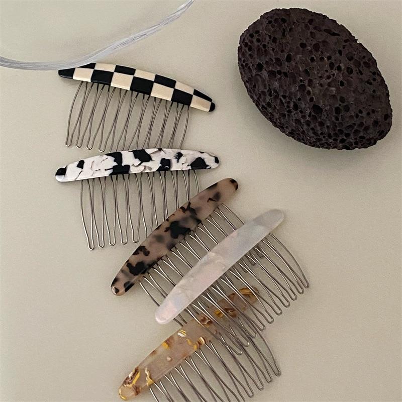 Plaid Comb Clip Bangs Hair Clip Texture Marble Pattern Iron Tooth Simple Comb Clip Insert Comb Styling Accessories