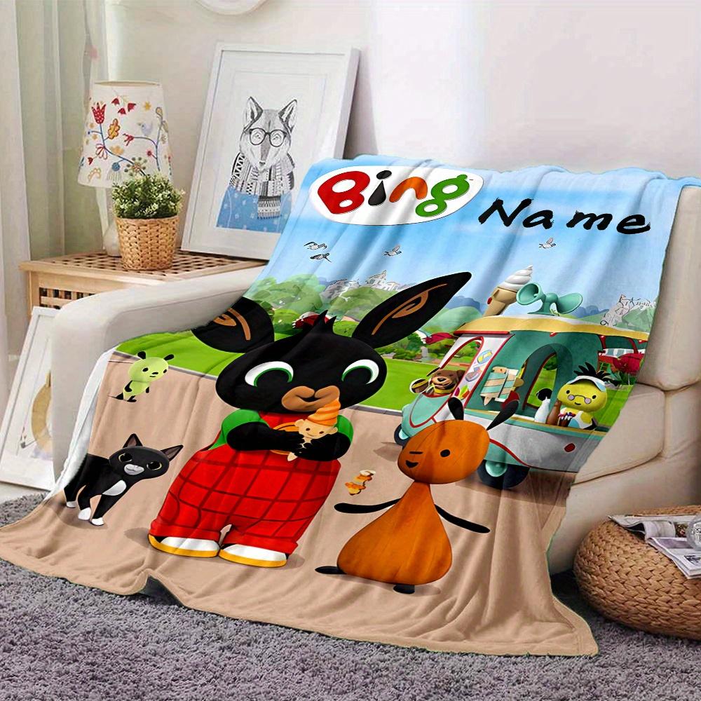 Bing Bunny Flannel Blanket With Customizable Name Soft And Comfortable Shawl Blanket For All Seasons Suitable For Home Travel Camping Office