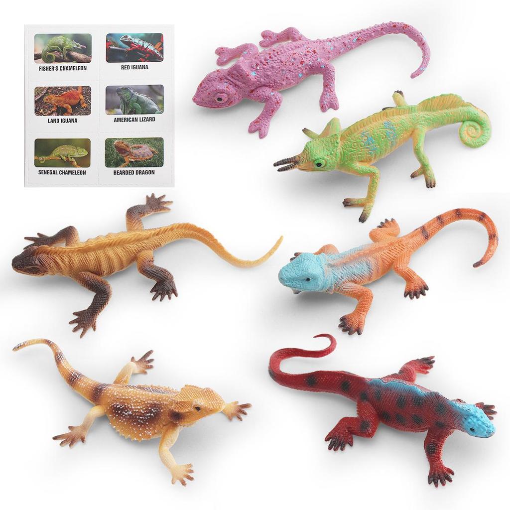 Cross-Cultural Reptile Model Set: Iguana, Chameleon, and Bearded Dragon for Kids' Cognitive Development with Card