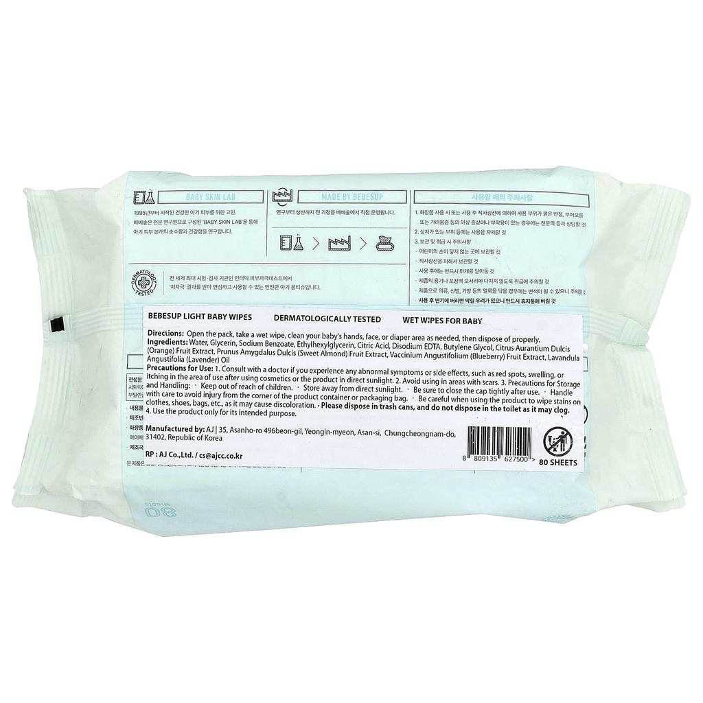 Bebesup, Baby Wipes, Light, 80 Sheets