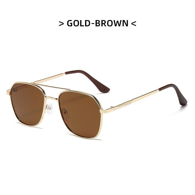 Metal Frame Square Sunglasses Chic UV Protection Double Beam Double Beam Sunglasses Fashionable Square Lens Metal Sunglasses