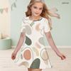 Girls Round Neck Short Sleeve Abstract Printed A Line Flared Dress