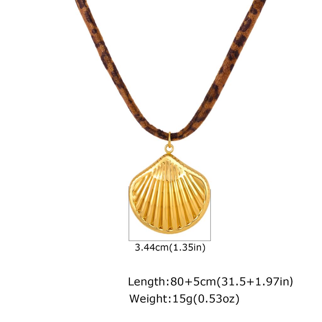 Summer Feminine Glamour Jewelry, Ocean Wind Stainless Steel Starfish Shell Pendant Leopard Velvet Necklace Nc-2764