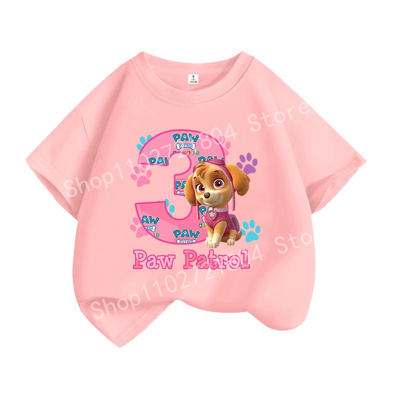 Paw Patrol T-shirt Tecknad Tryck Rund Hals Kort Ärm Toppar Söta Flickkläder Födelsedags Mode T-shirts