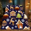 Christmas gingerbread house reindeer snowflake tree ornament pattern navy blue flannel blanket holiday home decor festive winter