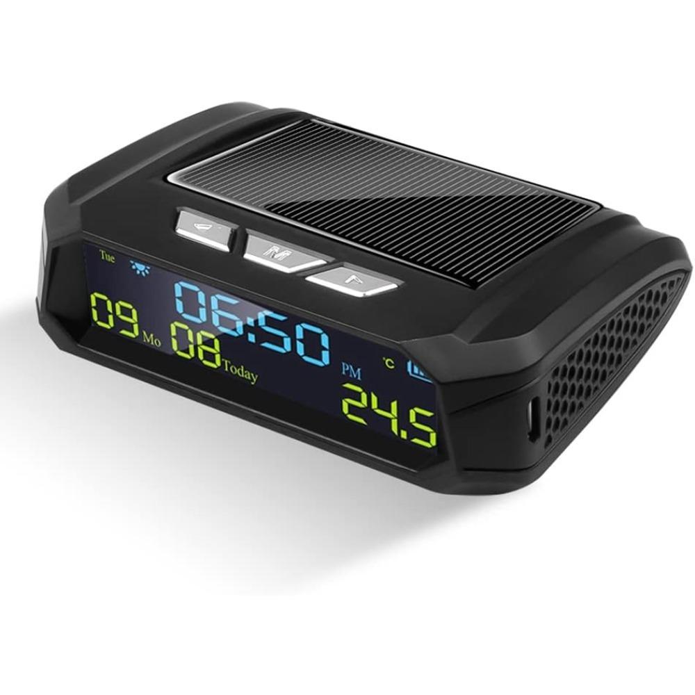 

Автомобильные солнечные цифровые часы с ЖК-дисплеем, отображение времени, даты и температуры в автомобиле для украшения личных автомобильных деталей на открытом воздухе 9*6.5*3cm чёрный