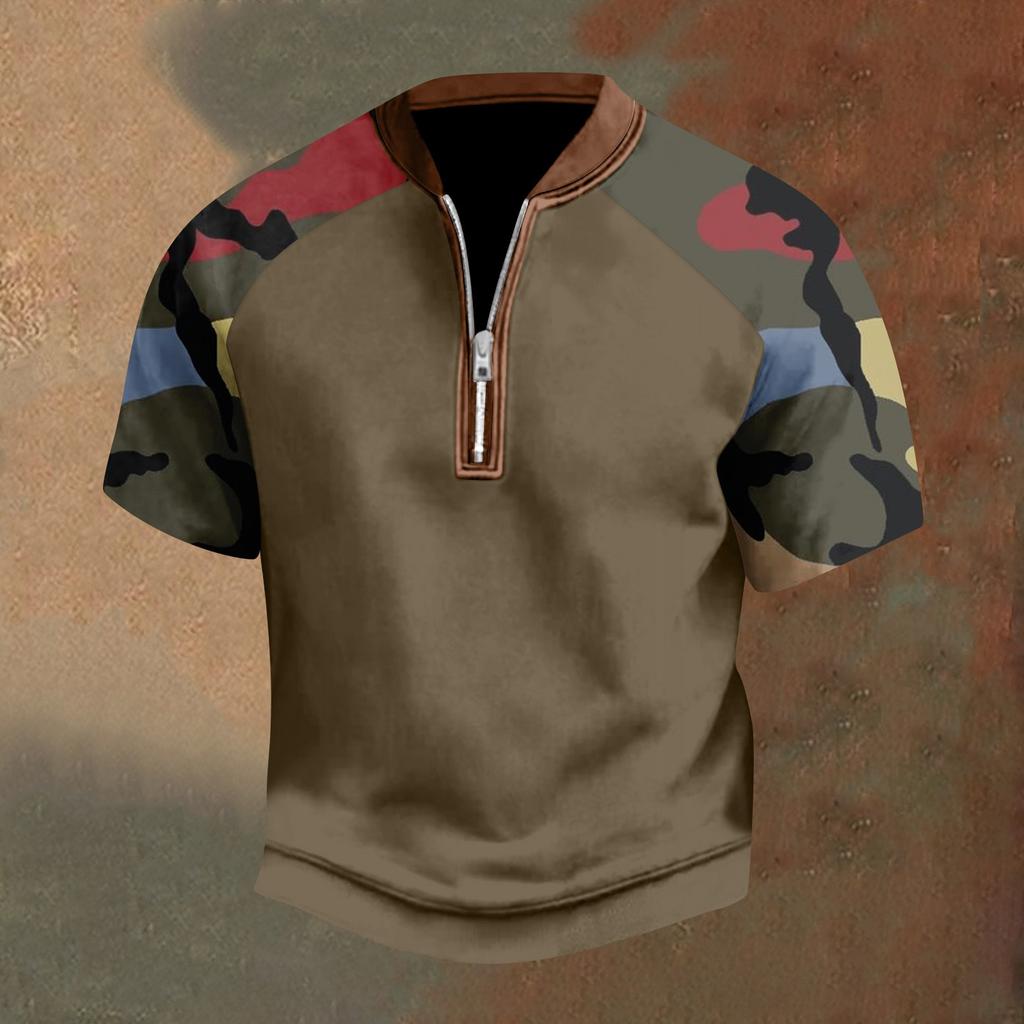 Pánské ležérní tričko s polovičním zipem, krátký rukáv