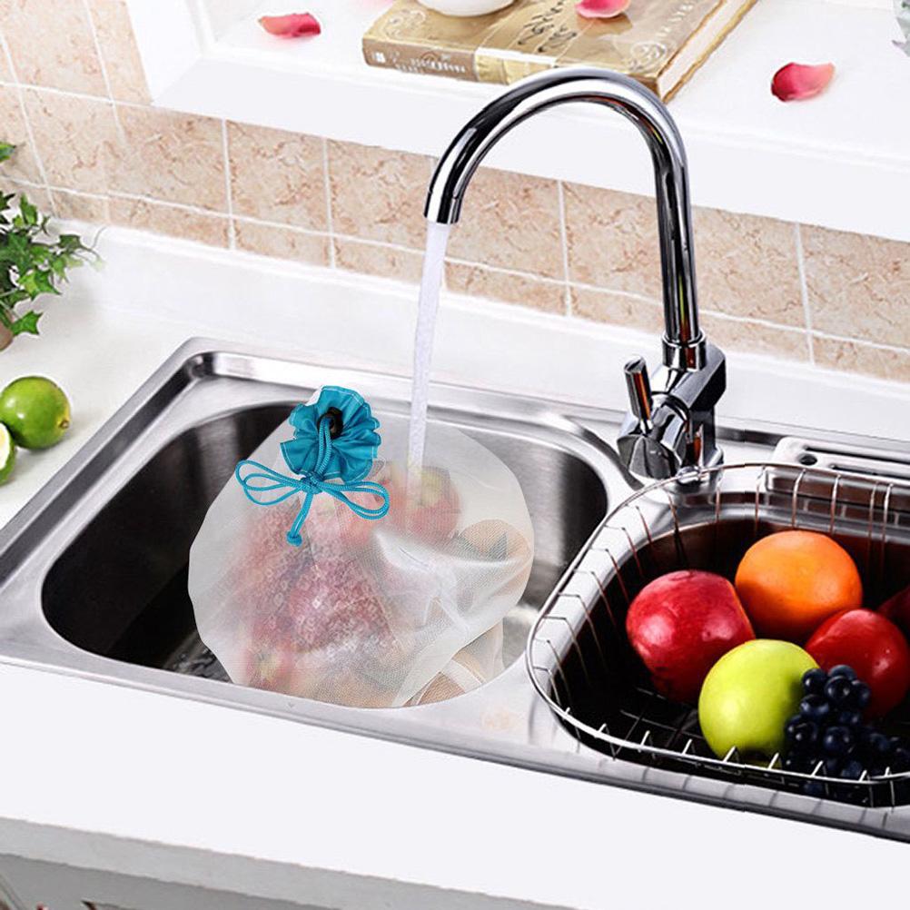 12 stk Gjenbrukbare Nettingposer med Snøring Dagligvarehandlenett Justerbar Polyester Snørepose Frukt