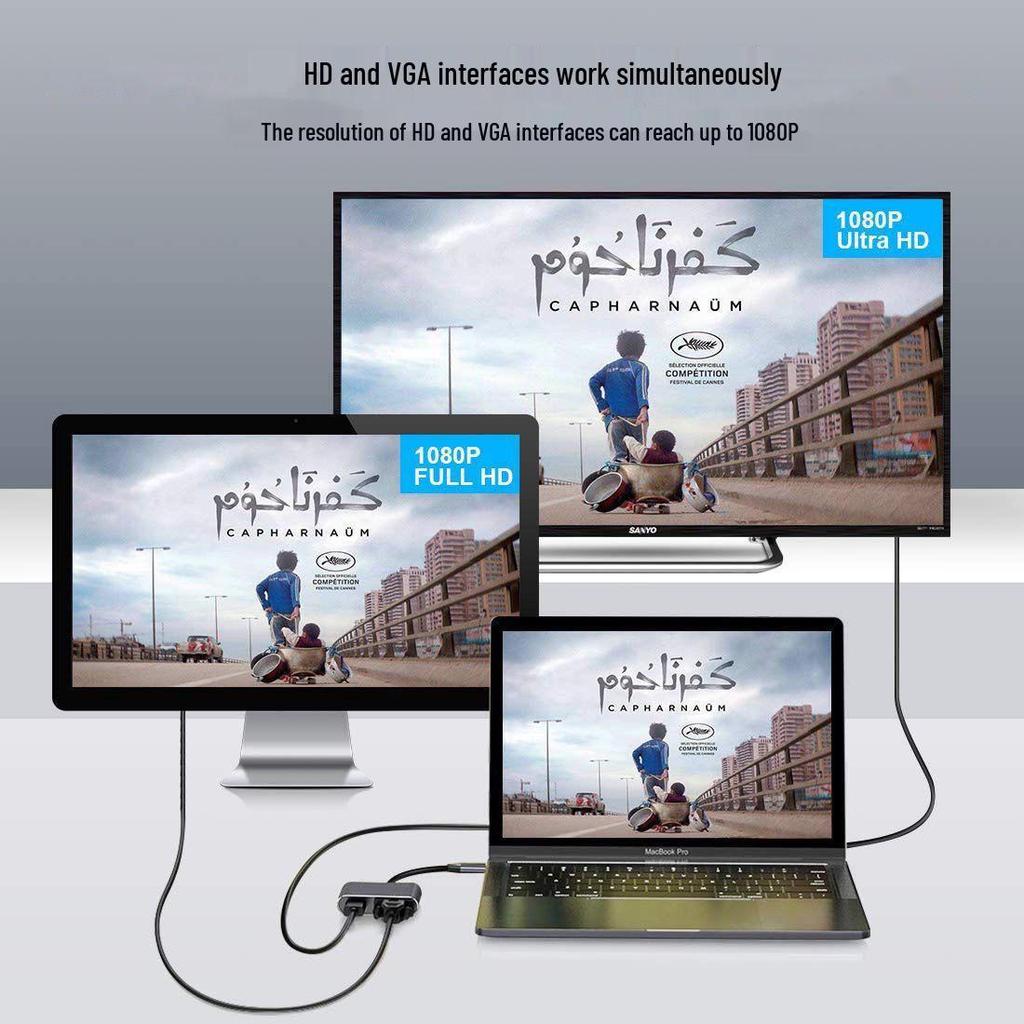 USB-C to HDMI/VGA Docking Station: Phone-to-Monitor Screen Mirroring Converter