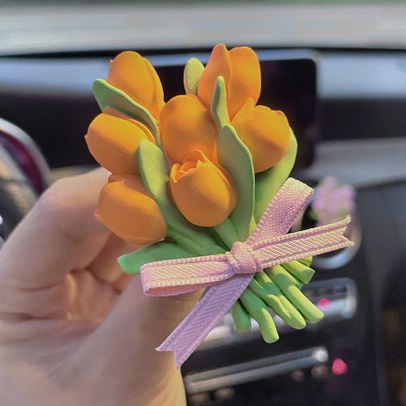Air Outlet Flower Aromatherapy Car Decoration Gardenia Tulip Rose Peach Blossom Car Perfume Fragrant Stone Pendant