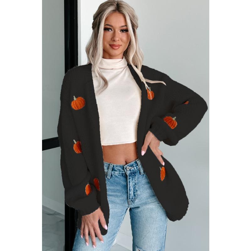 Women's Plus Size New Solid Color Embroidered Three Dimensional Cardigan Long Sleeved Sweater