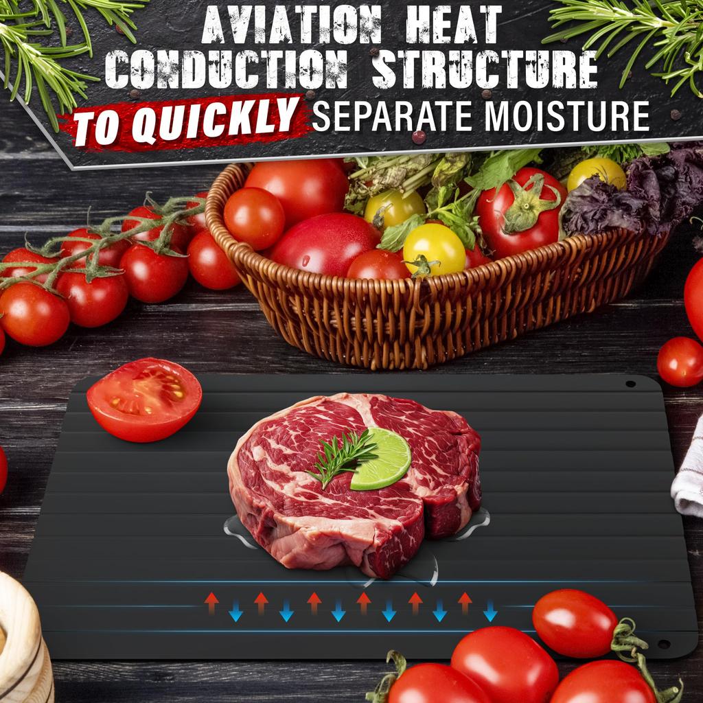 Quick Defrosting Tray for Frozen Meat Fish Vegetables Non-Electric Aluminum Thawing Non-Stick Surface High Thermal Conductivity