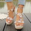 Fashion Women High Heels Wedge Sandals Rhinestones Platform Shoes for Women Fashionable Butterfly Decoration Sandals Sandalias De Mujer