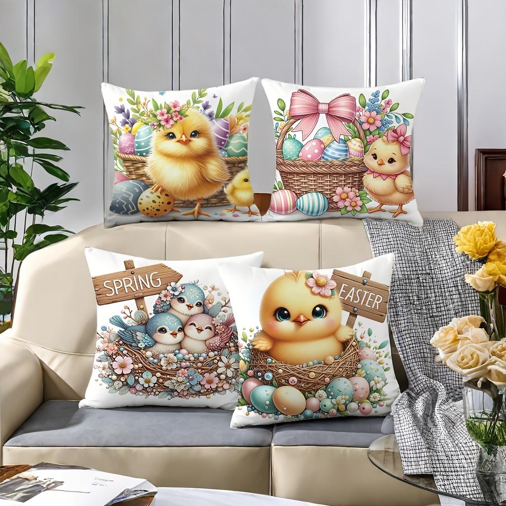 1/4Pcs Charming Easter Pillowcases With Cute Chicks And Spring Eggs Sofa Bed Cushion Cover Sleeping Pillowcase Home Decoration