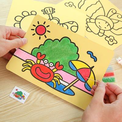 5 listů Děti Kreativní Kreslené Auto Zvíře Barevné Pískové Malování Jednoduchá Zábavná Dětská Umělecká Ruční Práce Nálepka Pískové Barvení Kreslená Postavička