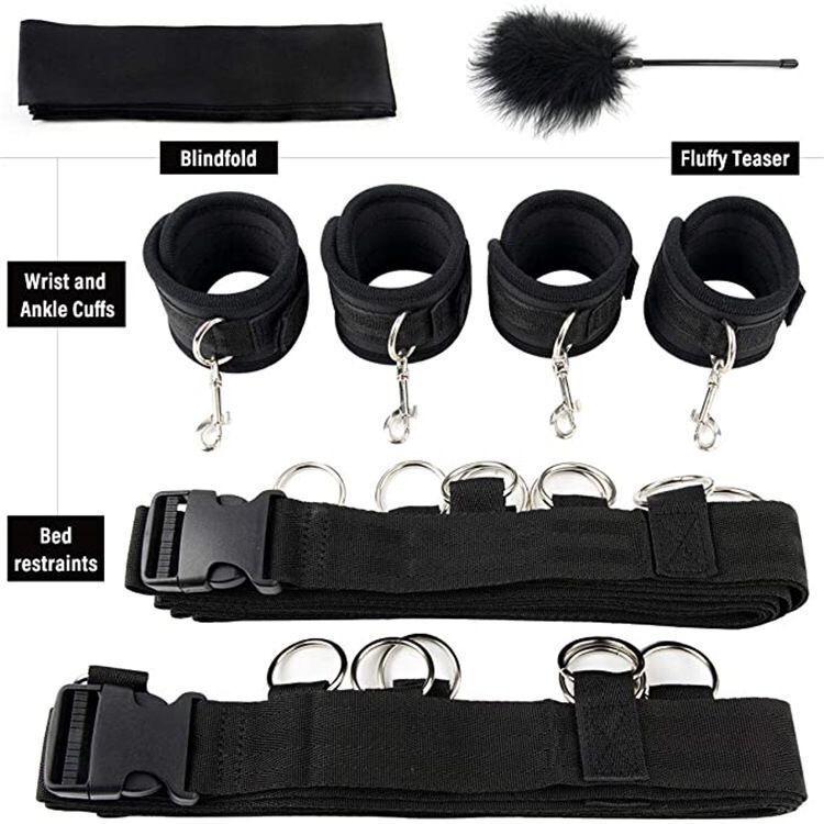 Bed Binding Set Dark Scarf Eye Mask Feather Rod Combination Sex Bed Binding Hands and Feet Shackles Racket