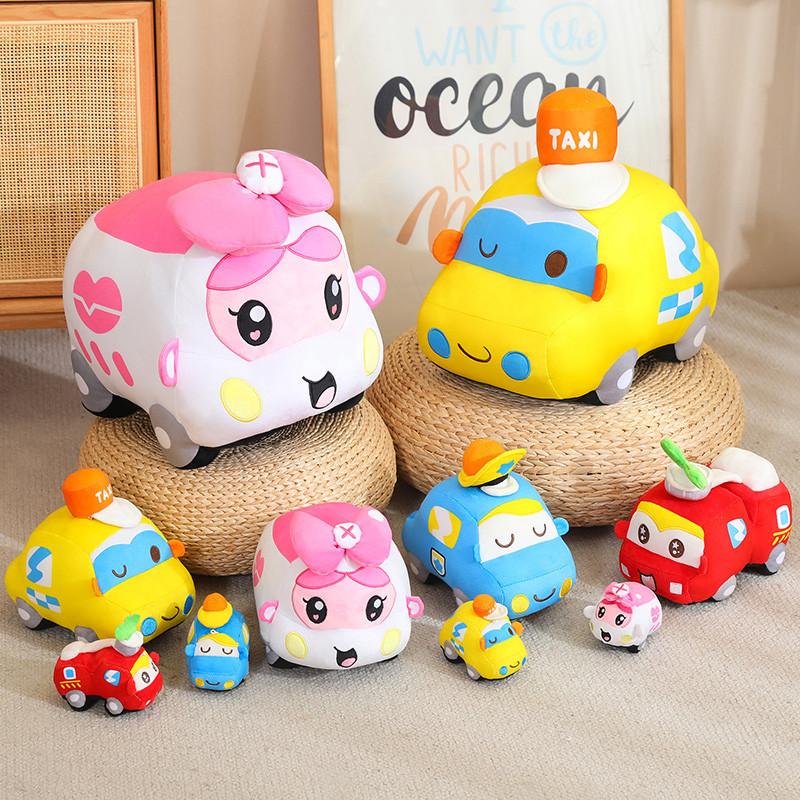 Cute Cartoon Car Plush Toy Kawaii Pink Bow Ambulance BluePolices Car Red Fire Engine Taxi Gift for Boy Birthday Present