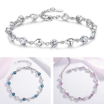 Moda cristal banhado a prata coração pulseira zircon diamante ajustável pulseira jóias presente para mulher