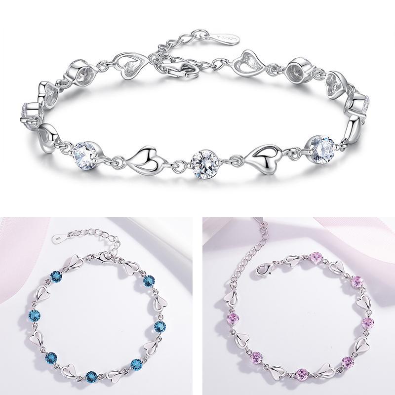 Fashion Crystal Silver Plated Heart Bracelet Zircon Diamond Adjustable Bracelet Jewelry Gift for Women