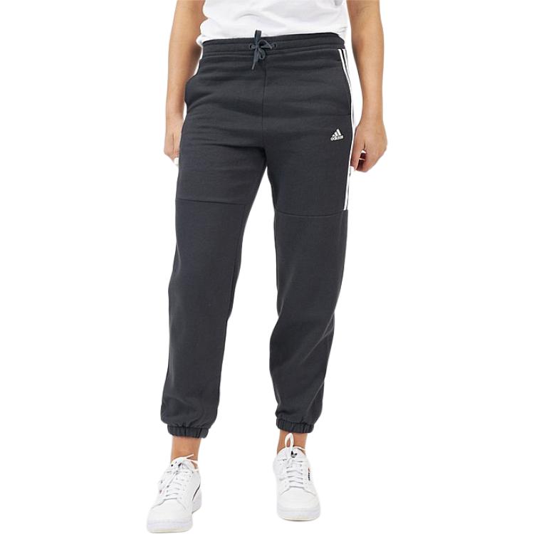 Adidas High-Waist Cuff Jogger Pants With Three-Stripe Logo Print Women Bottoms Grey HC2919