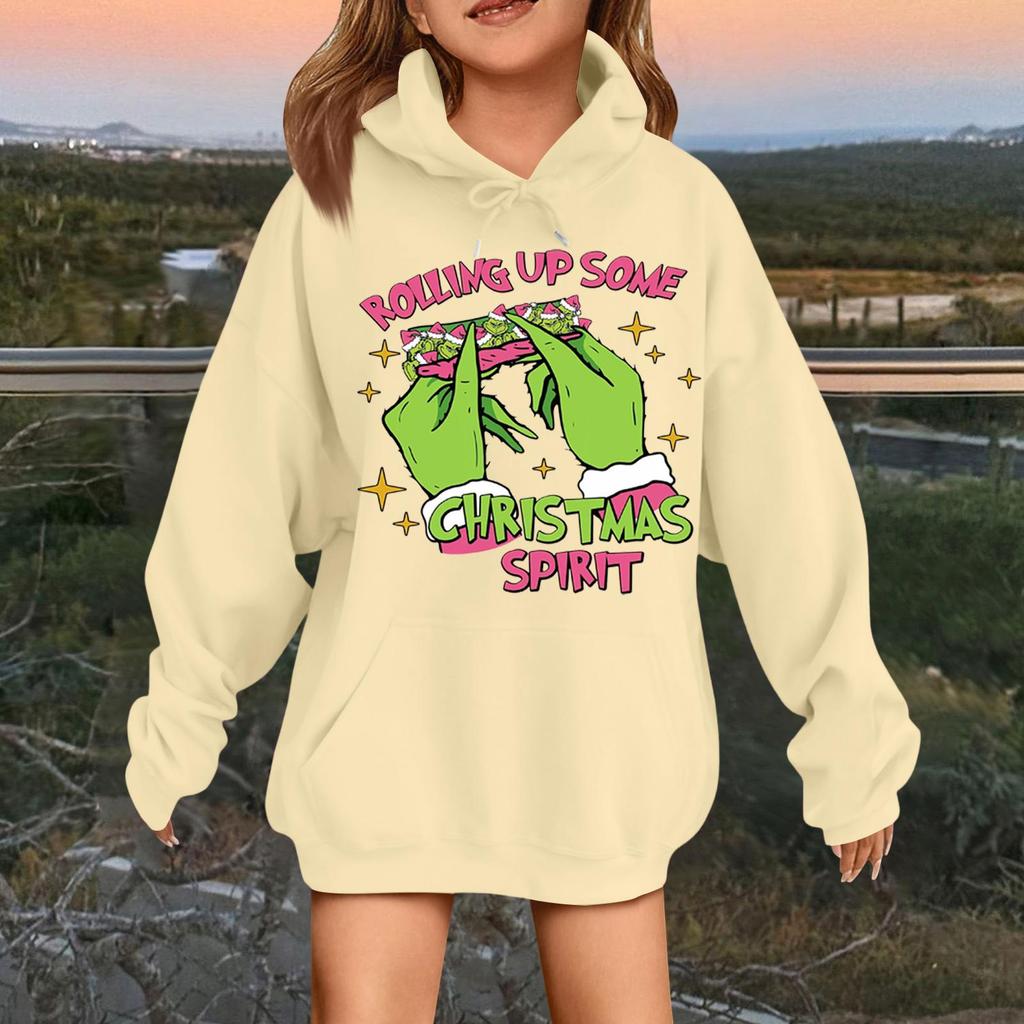 Children's Fashionable Casual Long-sleeved Loose Christmas Print Pullover Hooded Sweatshirt