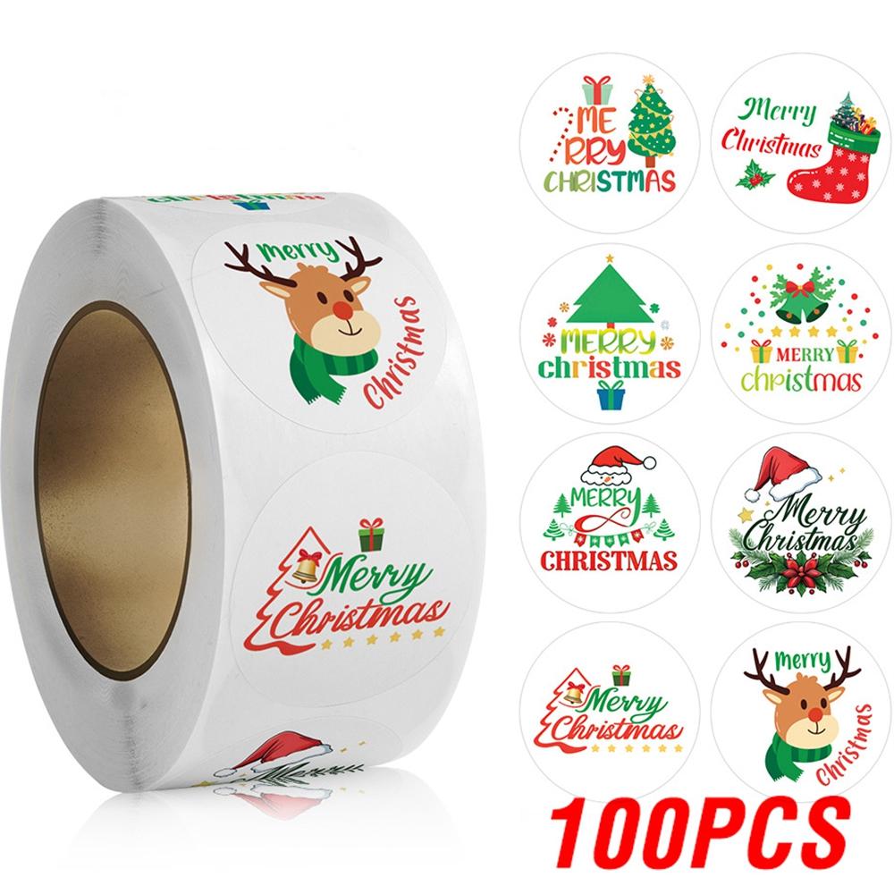 100-500pcs Merry Christmas Stickers 1 Inch Round Christmas Tags Lables For Gift Baking Package Decor Stationery Stickers