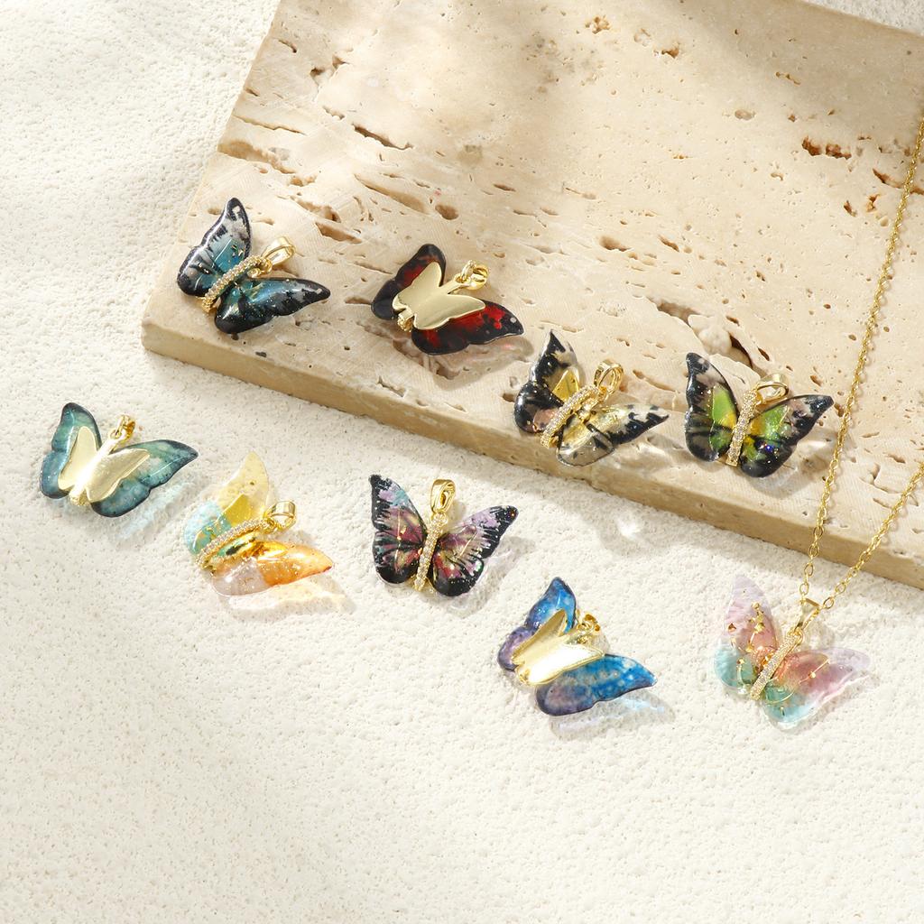 1 Piece Resin Insect Charm 18K Gold Plated Butterfly Animal Brass Pendants For DIY Necklace Bracelet Jewelry Making 24mm x 20mm
