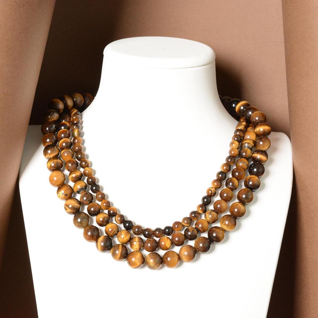 Retro Chinese Style Tiger Eye Beaded Clavicle Necklace for Women - Spring/Summer Trendy Light Luxury Sweater Chain