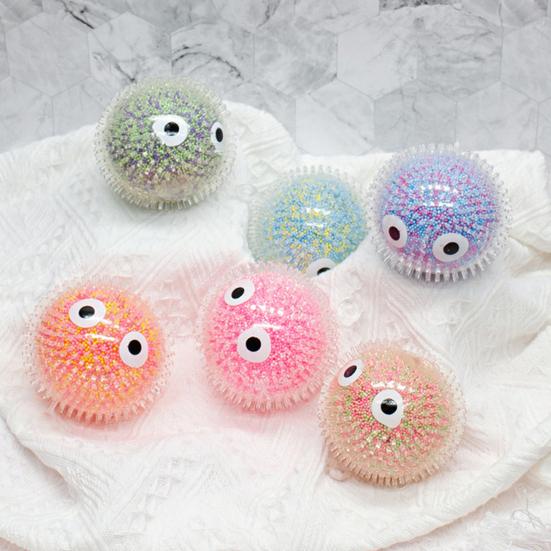 Cartoon Big Eyes Fuzz Ball Foam Bead Filled Stress Relief Clear Textured Ball Sensory Toy Portable Anti-Anxiety Squeeze Ball Fidget Toy