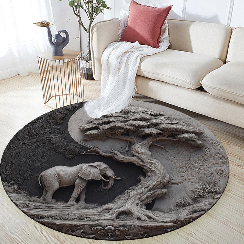 Sacred Elephant pattern round rug,Carpet Rug for Living Room Bedroom Playroom ,Non-slip Floor Mat,Holiday Gifts and Birthday Gifts.